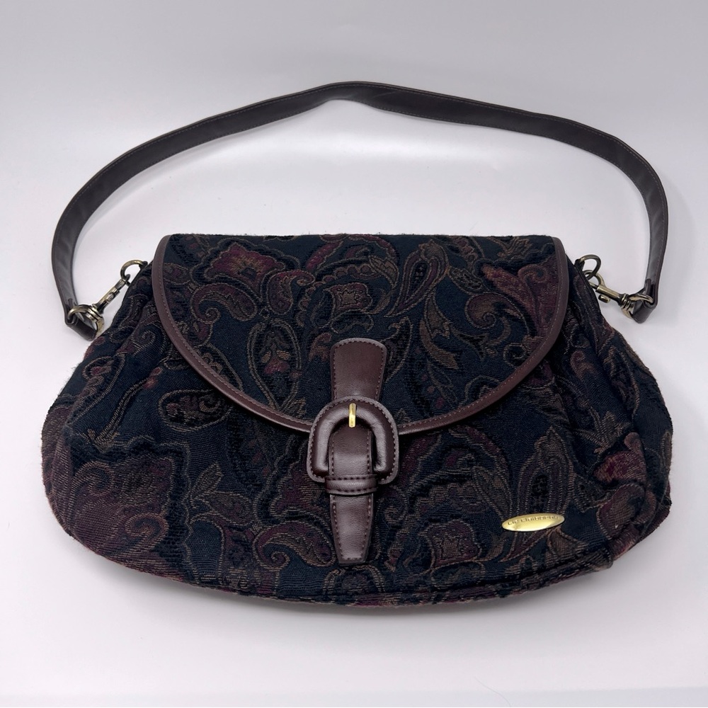 Vintage Preowned Liz Claiborne Black Tapestry Crossbody Handbag Purse